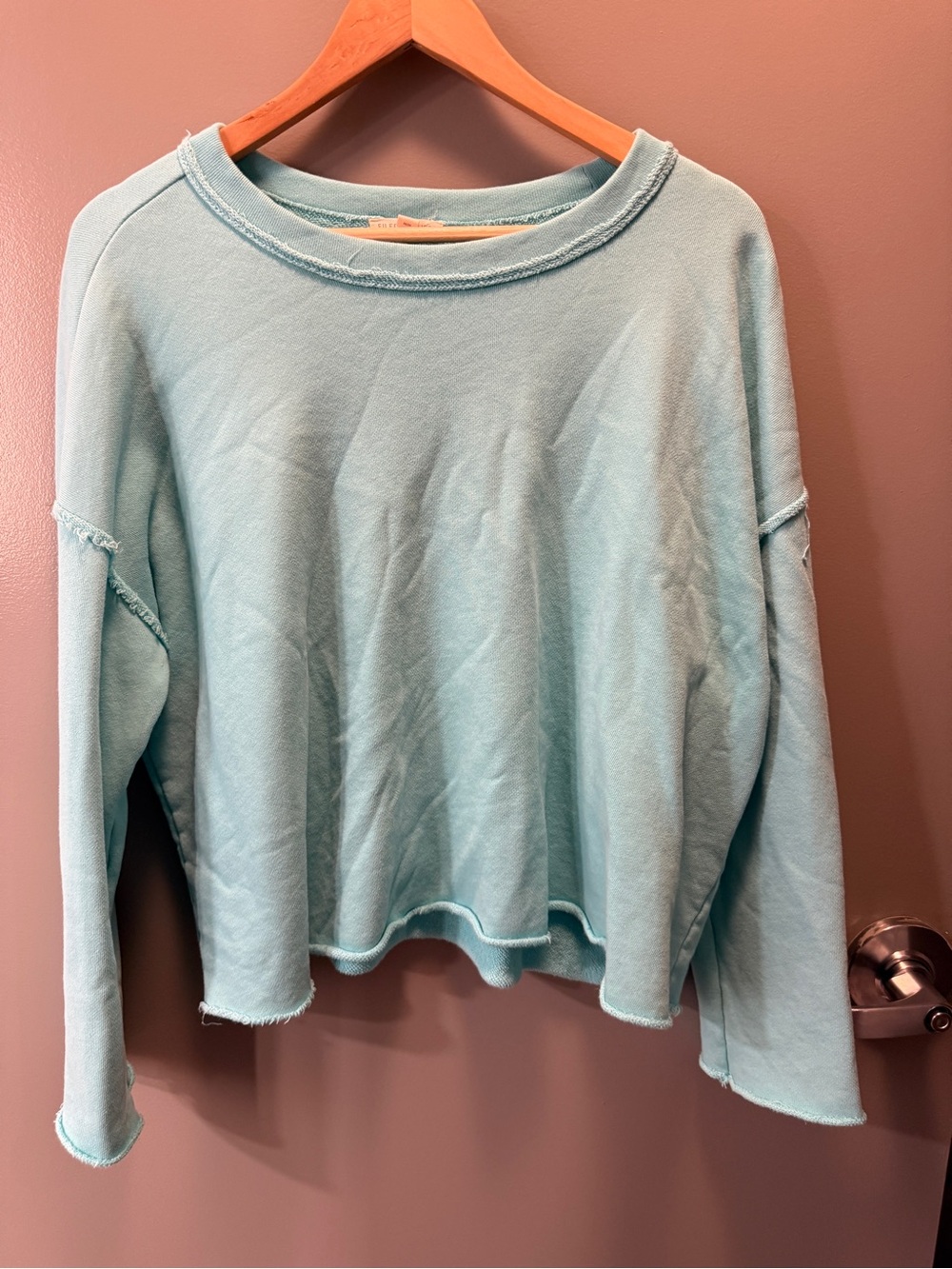 Eileen Fisher Organic Cotton Cropped Sweatshirt Size Medium Aqua Seafoam